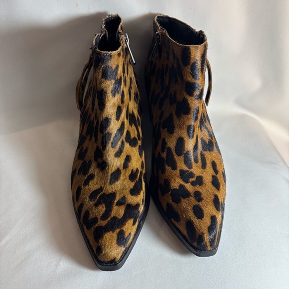 SAM EDELMAN Sz 6 Ponyhair Leather Leopard Print Ankle Boots Stacked Heel Booties - Picture 2 of 10